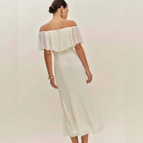 NWT Reformation Charee Dress Eggshell Ivory Off Shoulder Bridal | US 2 UK 6 - Picture 3 of 14